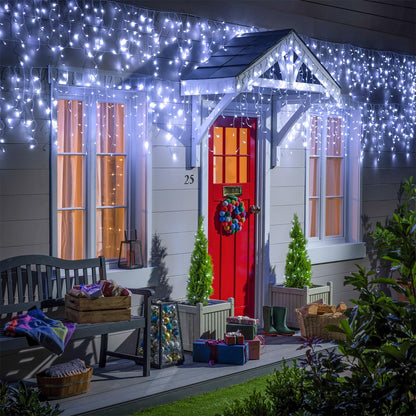 White Christmas Lights Outdoor - 33ft 400 LED Icicle Lights for Outside House, Twinkle Outside Lights Plug in 8 Modes Timer Waterproof for Patio Window Holiday Wedding Party Pathway Indoor Decorations