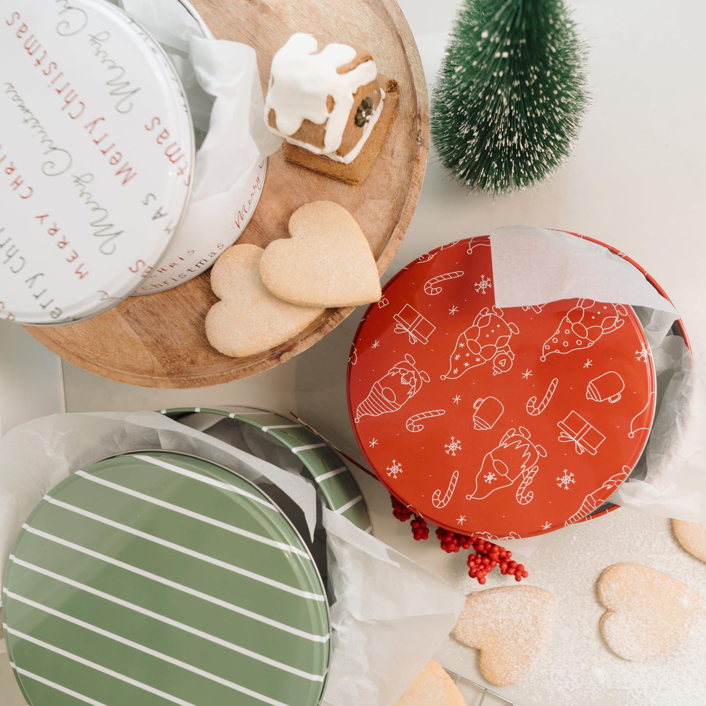 Beautiful Christmas Cookie Tins Set Of 3 - Cute Containers Are Perfect To Share Delicious Homemade Cookies, Candy Or Cupcakes With Friends & Family - Sturdy Boxes With Lids For Holiday Gift Giving