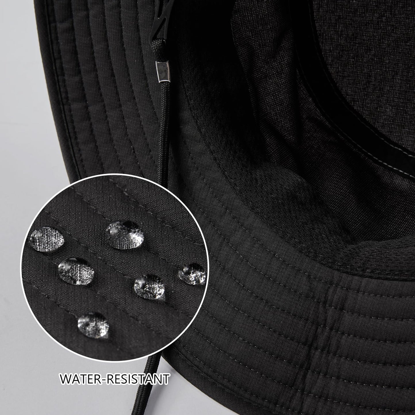 BASSDASH UPF 50+ Water-Resistant Fishing Bucket Hat with Laser Perforated Mesh Adjustable for Men Women Outdoor Hiking Black