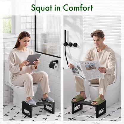 Bathway Squatting Potty Stool, Foldable Toilet Stool Squat for Adult, Bamboo Poop Stool, Foot Step Stools, Anti-Slip Pooping Stools for Bathroom, Black, 7''