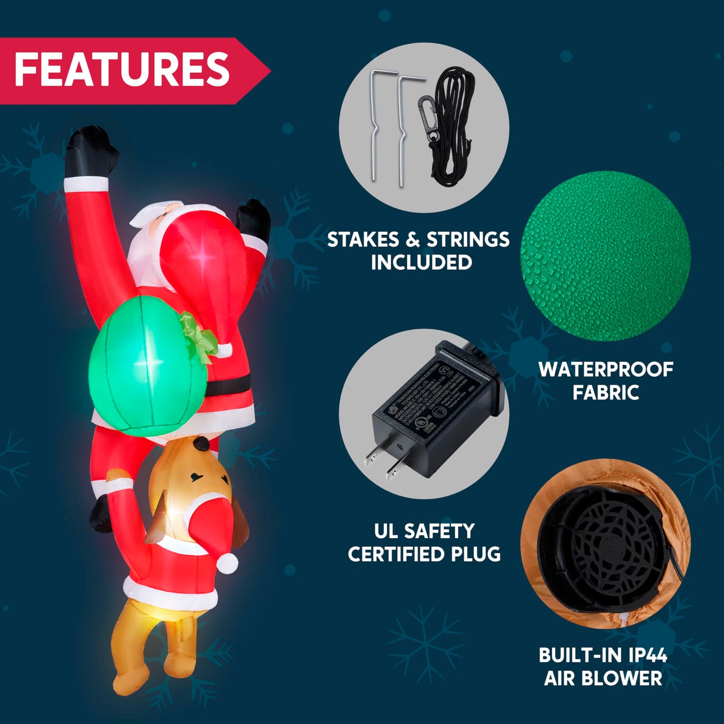 Joiedomi 8 FT Tall Hanging Christmas Inflatables Outdoor Decoration, Blow Up Climbing Santa with Dog, Christmas Blow Up Yard Decorations with Build-in LED for Xmas Party, Garden, Lawn, Roof Decor
