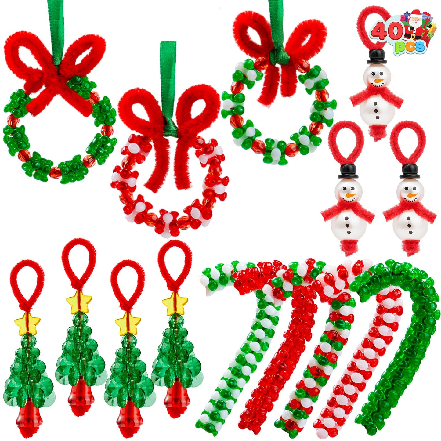 JOYIN Christmas Beaded Ornament Craft, Make Up to 40 Hanging Ornaments of Snowman, Christmas Tree, Candy Canes, and Wreaths for DIY Craft, Xmas Gift Holiday Party, Indoor Decoration（Age 14+）