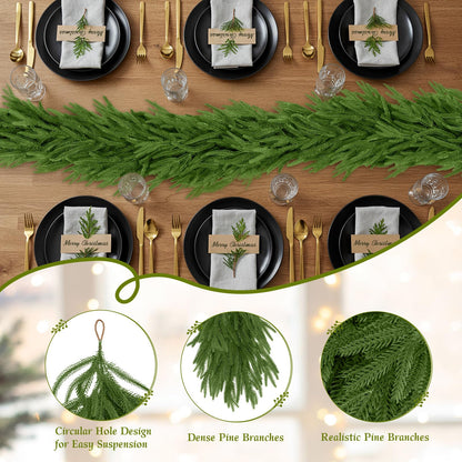 N&T NIETING Christmas Norfolk Pine Garland Real Touch Artificial Christmas Green Xmas Garland for Mantle, Table Holiday Fireplace Staircase Indoor Outdoor Christmas Decorations (9 FT)
