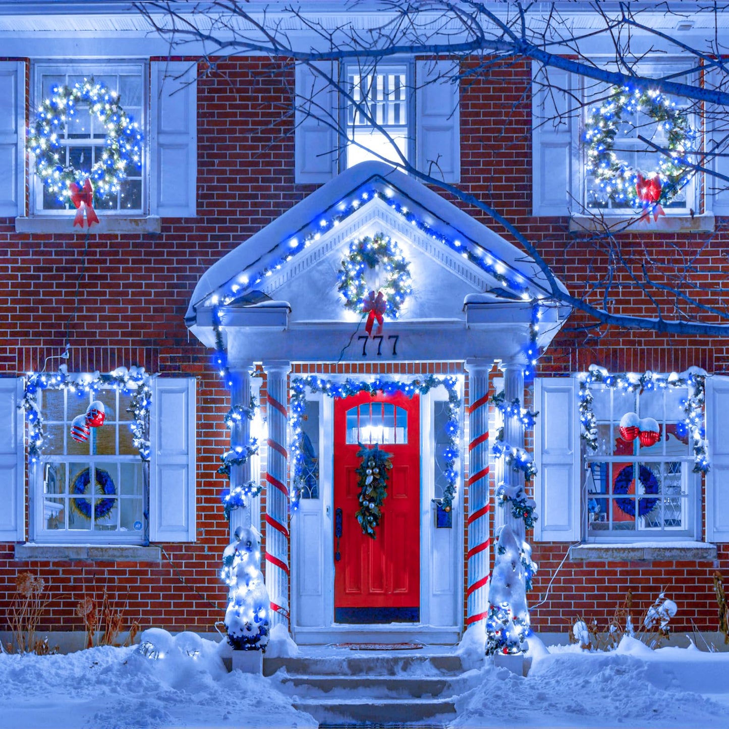 Vivideal 300 LED Christmas Lights Outdoor, 100ft Christmas String Lights 8 Modes Plug in Waterproof Fairy Lights with Timer Memory for Indoor Outside Bedroom Home Party Decoration, Blue&White