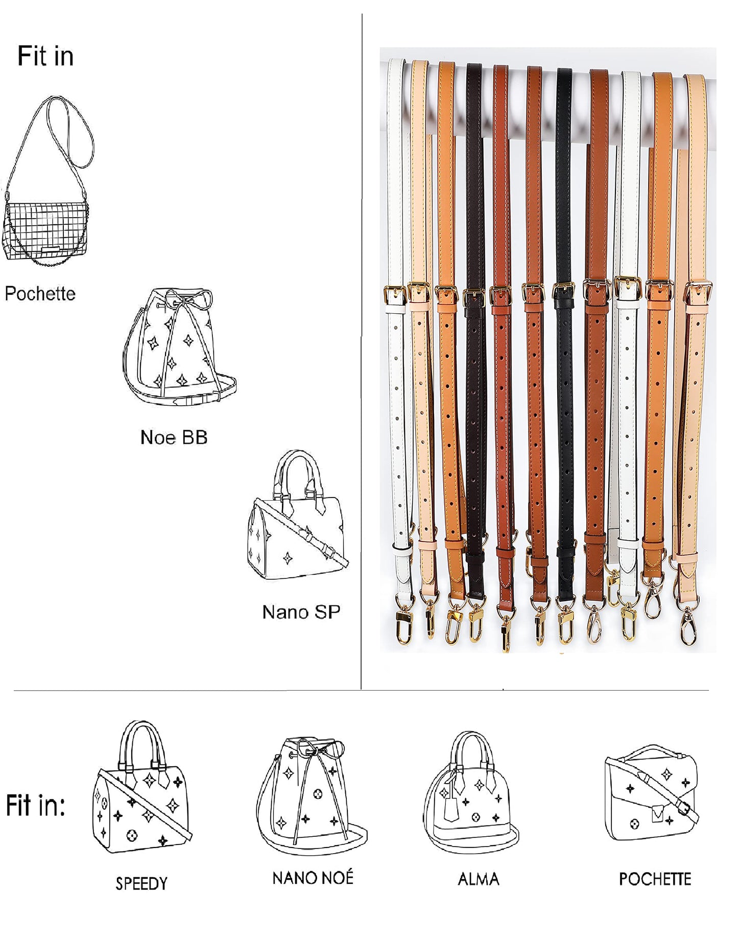 LDKJ Vachetta Leather Adjustable Crossbody Strap for ， women's crossbody handbags (Brown)