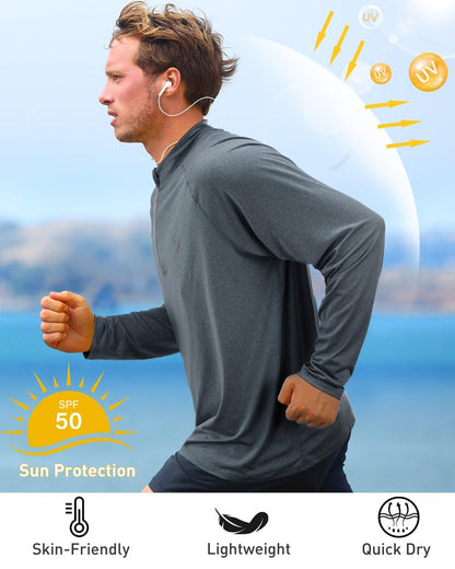 Roadbox Quarter Zip Pullover Men Golf Running Workout Long Sleeve Shirts Lightweight Quick Dry Athletic Rash Guard Shirt Gray
