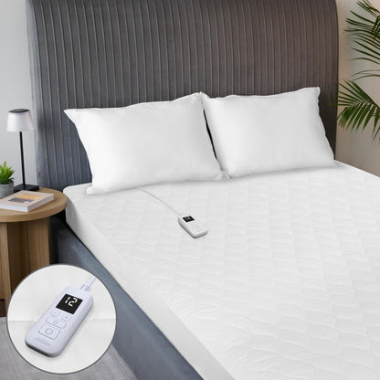 Sunbeam Electric Heated Mattress Pad Queen 80" x 60" 12 Heat Settings 12-Hour Auto Shut-Off Fast Heating Soft Cozy Fabric Deep Pocket Skirt Machine Washable