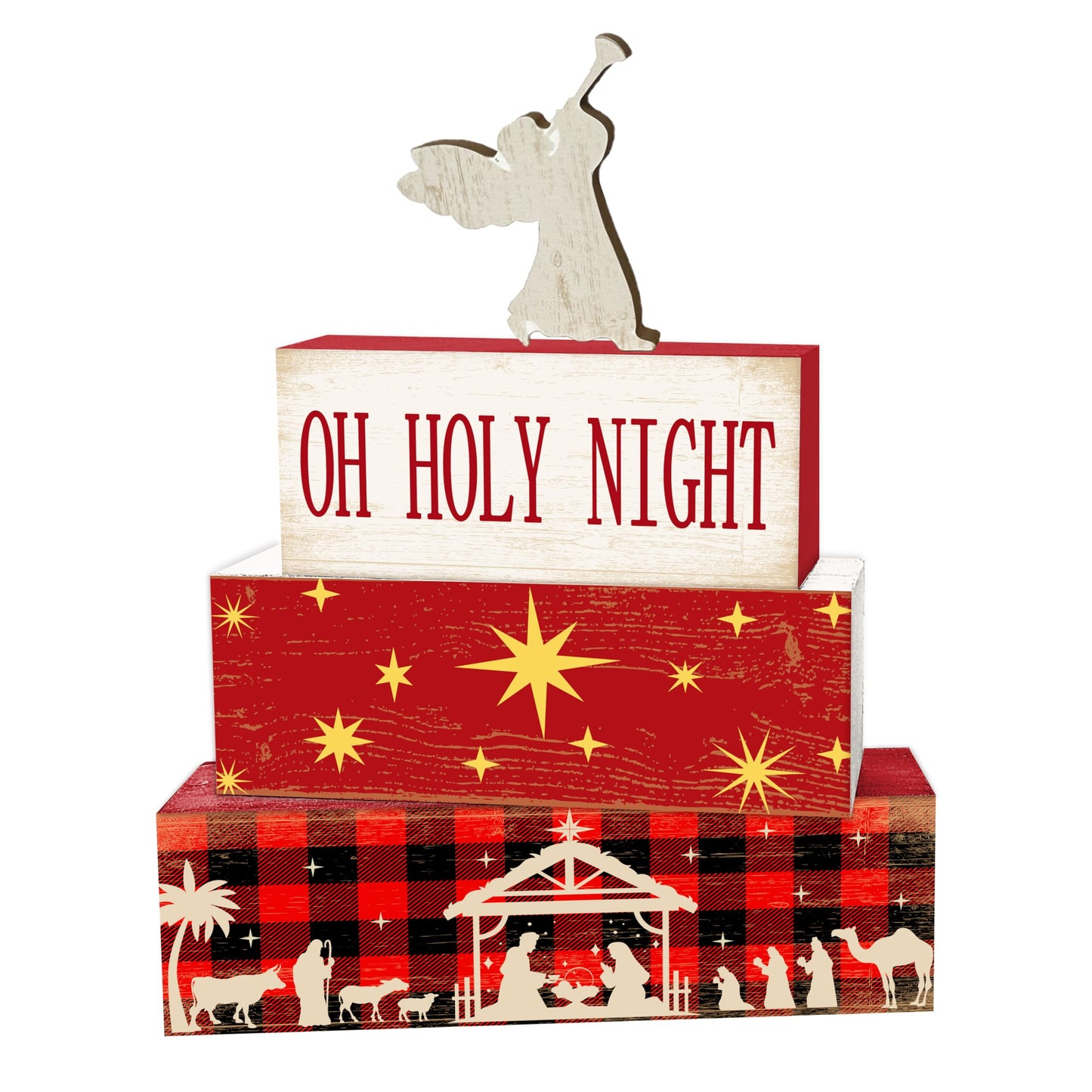 4 Pcs Angel Christmas Decor, Holy Night Table Decorations, Nativity Scene Christmas Tiered Tray Desk Decor Gifts, Wooden Christian Stack Block Signs Table Centerpiece For Farmhouse Office -A02