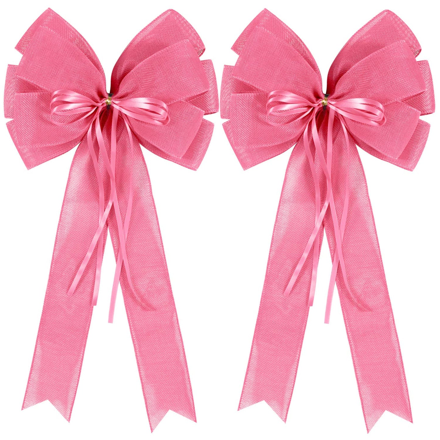 2 Pcs Large Pink Easter Wreath Bows Decor,Spring Tree Topper Bow Decorations with Pink Burlap and Glitter String for Chridtmas Tree Holiday Home Front Door Outdoor