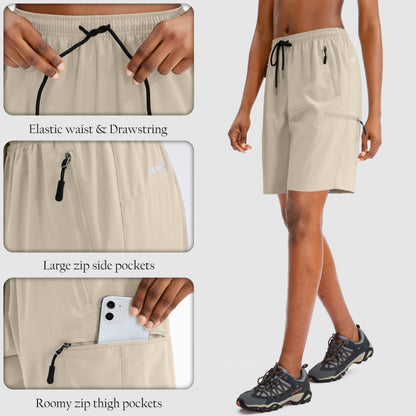 SANTINY Women's 5''/ 7''/9'' Hiking Cargo Shorts Quick Dry Lightweight Summer Shorts for Women Athletic Golf Zipper Pockets(Khaki_XL)