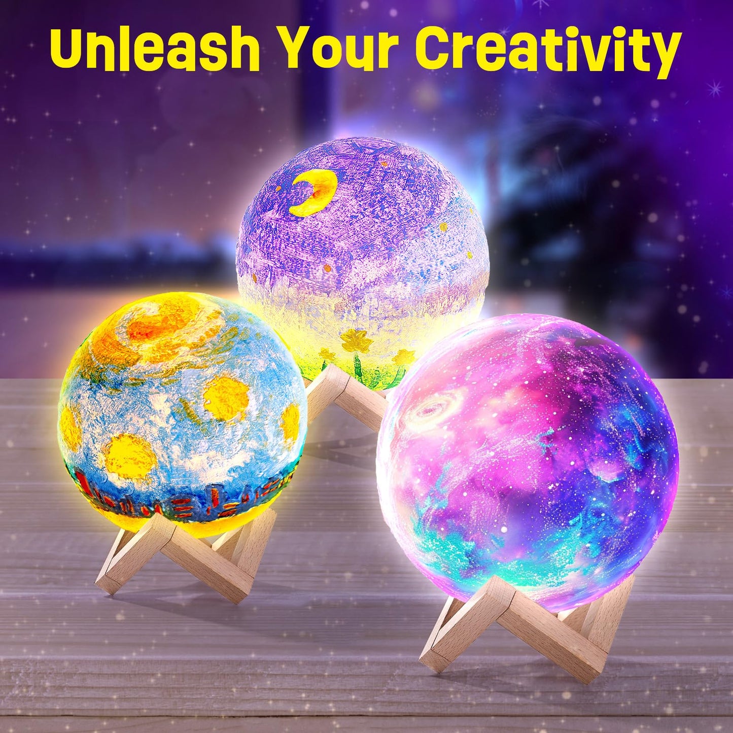 Paint Your Own Moon Lamp Kit, Cool Gifts DIY 3D Moon Night Light, Arts and Crafts for Kids Ages 8-12, Space Art Supplies Craft Kits, Girls Boys Birthday Easter Gifts for Kids Ages 3 4 5 6 7 8-12+