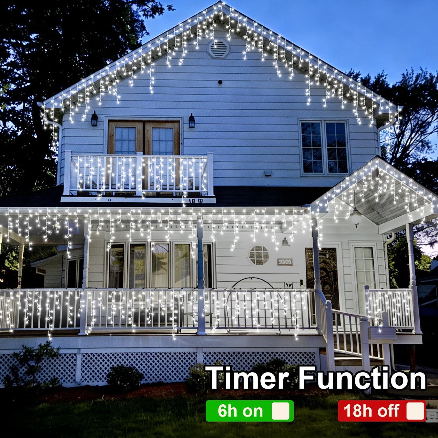 QITONG Icicle Lights for Outside, 33ft 400 LED String Lights Plug in with 8 Modes, Connectable White Icicle Christmas Light Clear Wire Indoor