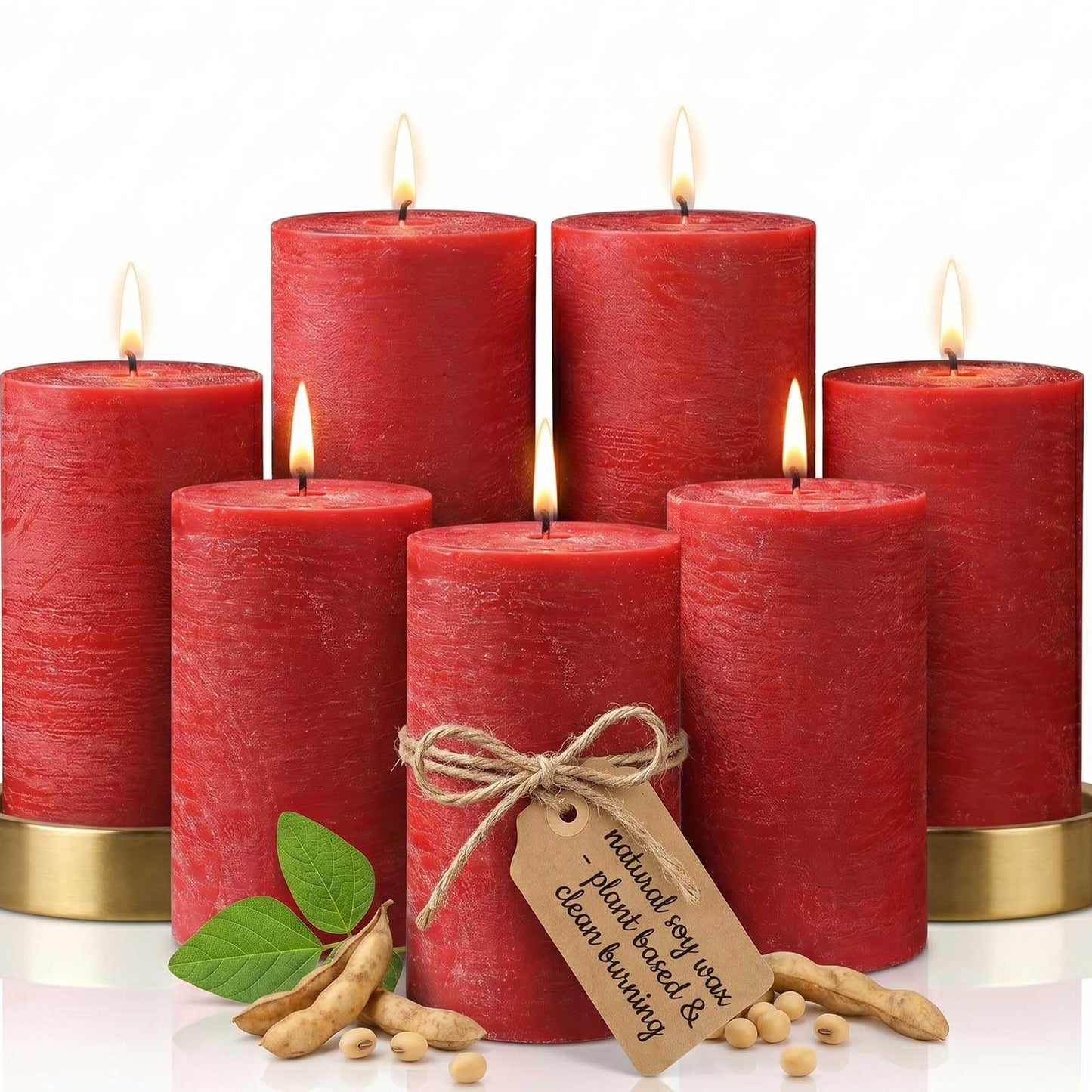 Red Rustic Pillar Candles 6 Pack, 2.8" x 4" Soy Wax Candles, Up to 55 Hours Burn Time, Smokeless Unscented Farmhouse Candles for Home Decor, Wedding & Emergency Use