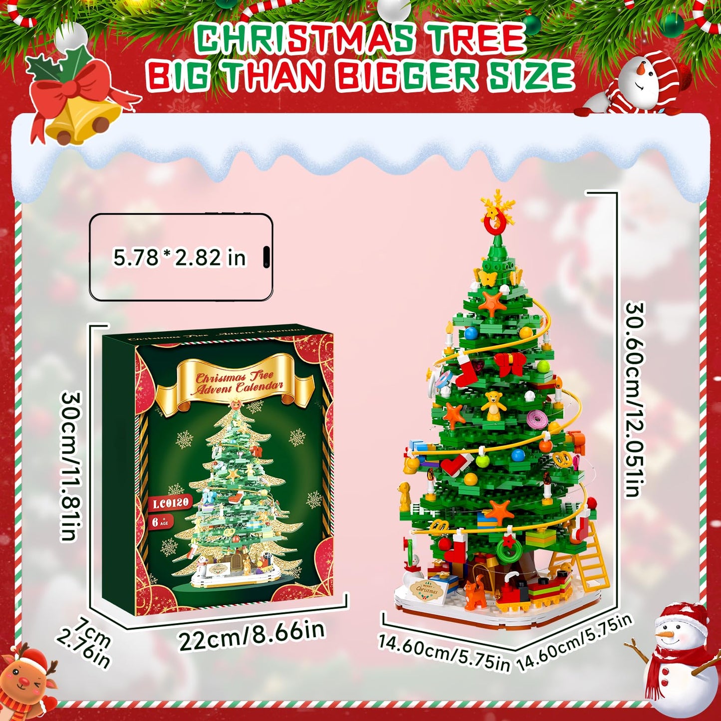 Christmas Tree Building Block Set with Light Kit, Building Toy Compatible with Christmas Sets, Xmas Tree Holiday Decoration for Kids Ages 8-14, Stocking Stuffer Gift for Boy Girl Adults (661PCS)