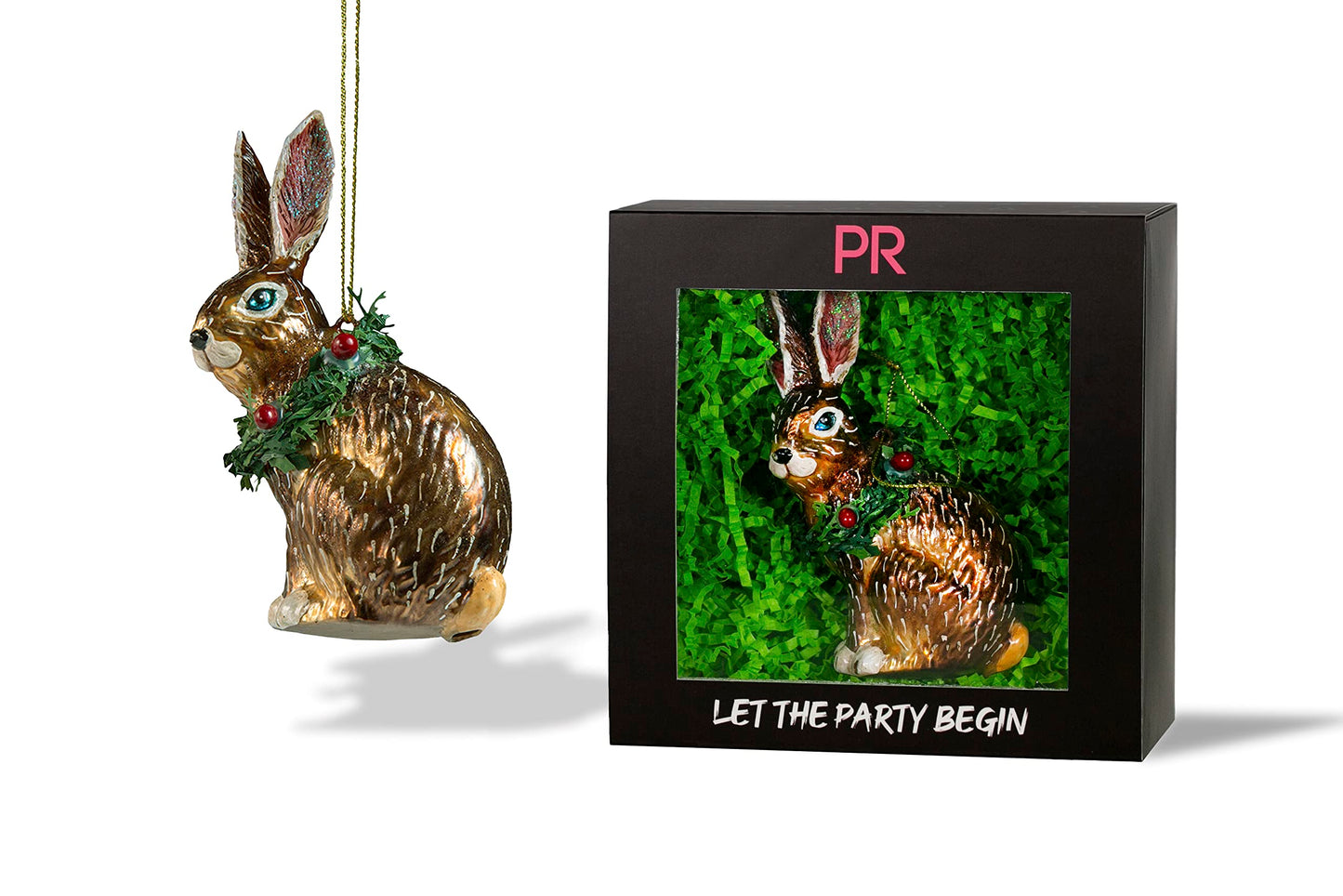 Party Rock | Bunny with Wreath Glass Ornament | X-Mas Collection