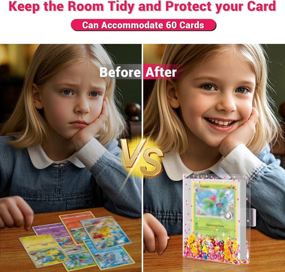 Transparent Pink Card Binder for Pokémon | Cute Trading Card Album for Kids - Holds 60 Cards