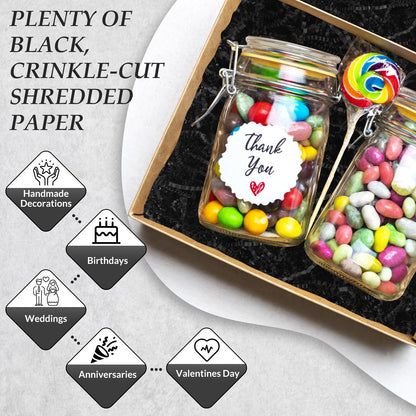 mxxkms 2.2 lbs Bulk Black Crinkle Paper Filler | Vibrant Shredded Paper for Gift Baskets, Boxes & Packaging | Elegant Filler for Christmas, Halloween, Birthdays & All Gift Occasions