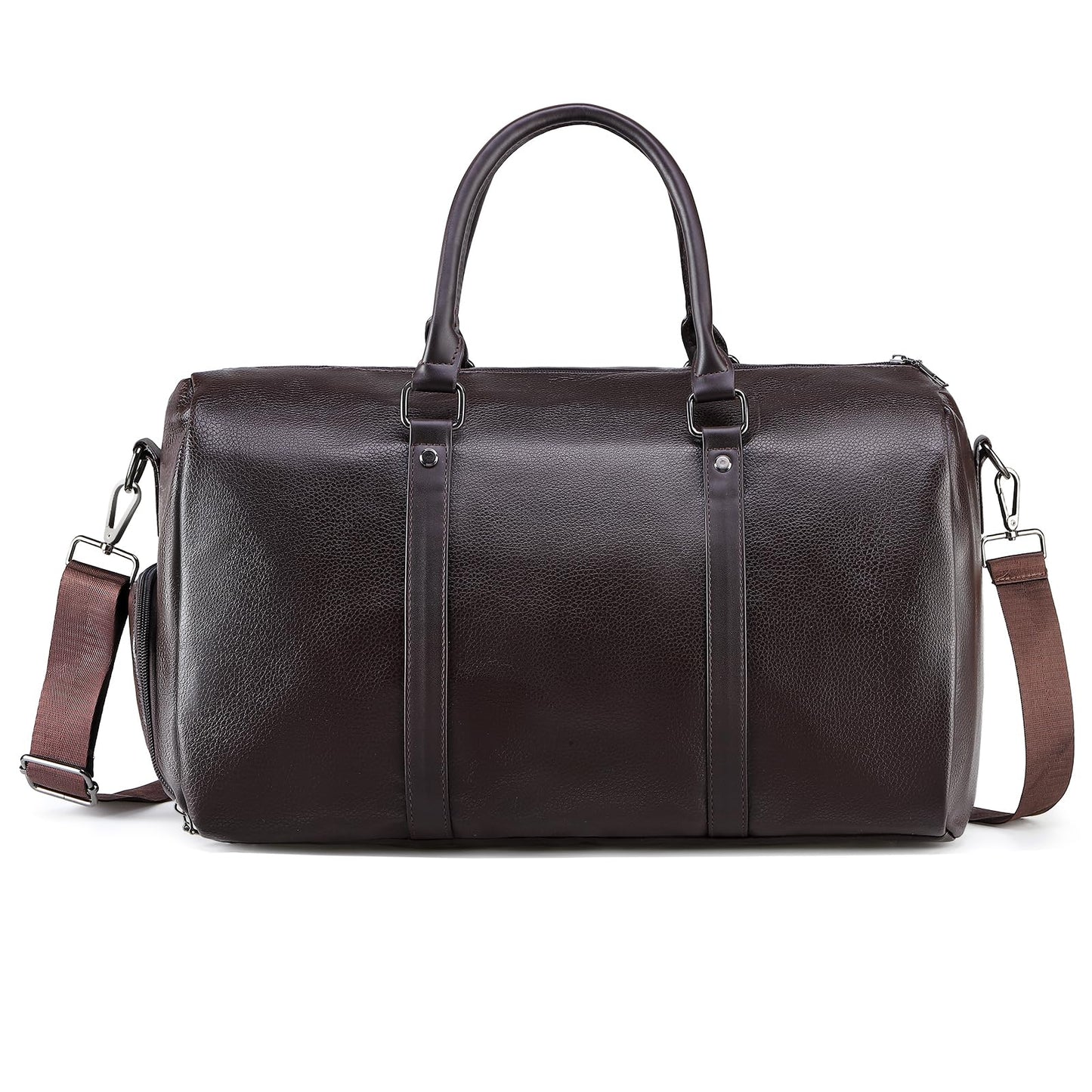 SUIKIHUM Leather Travel Duffle Bag for Men Women, Stylish Water-Repellent Overnight Bag W/Shoe Pouch for Business Sport Gym, Brown