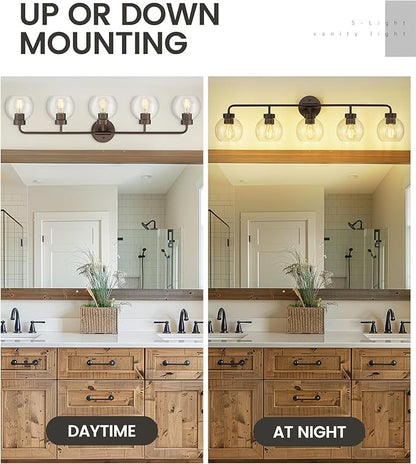 zeyu 5-Light Modern Vanity Light Fixture, 38.5 Inch Bathroom Light Fixtures Wall Mount with Clear Glass Globe Shade, Oil Rubbed Bronze Finish, ZS62BG-5W ORB