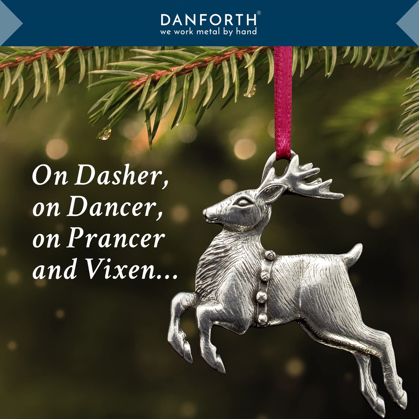 Danforth – Reindeer Christmas Ornament – Handcrafted Pewter Reindeer Ornaments for Christmas Tree – Made in USA