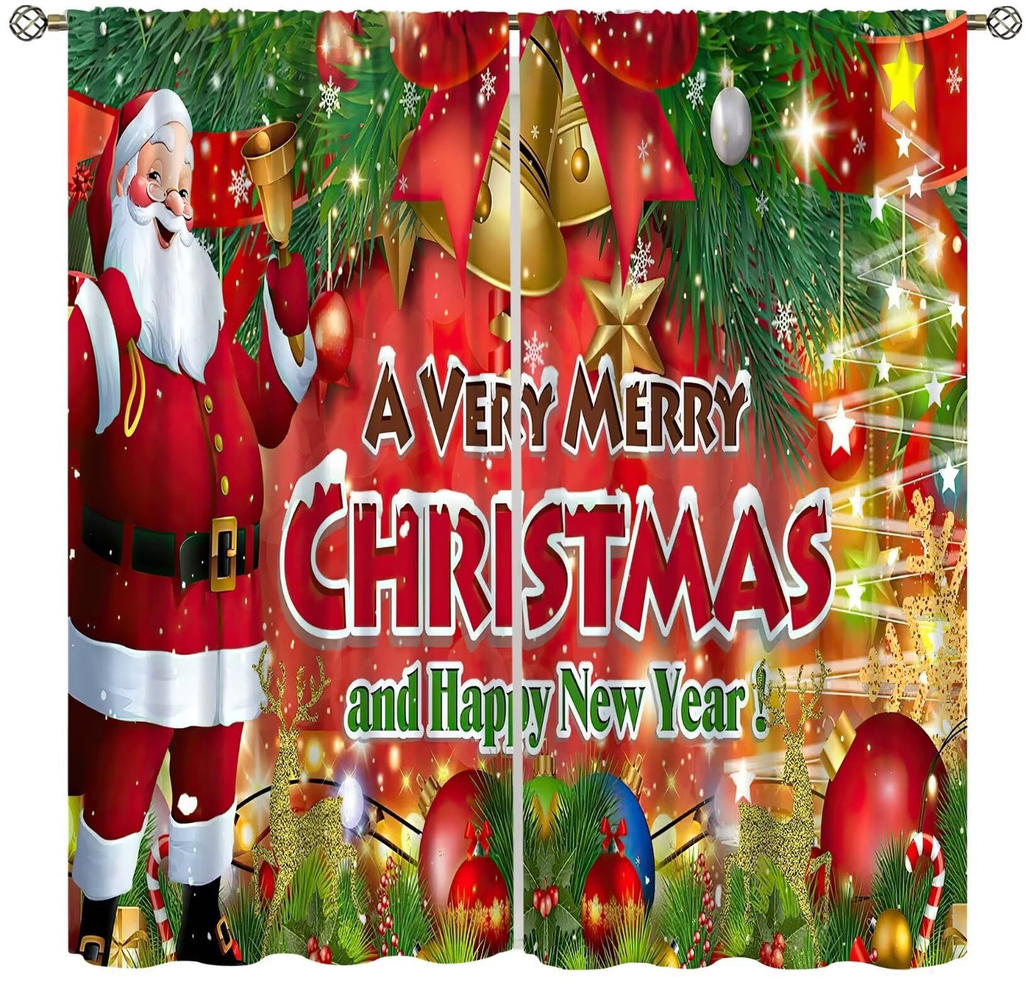 ICMOLYYENLO Christmas Blackout Curtains Merry Christmas Balloon Tree Snowflake Santa Claus Gift Pattern Printed Curtains Suitable for Bedroom Living Room Decoration 42x45 Inches