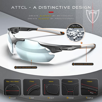 ATTCL Sunglasses For Men - Upgraded Sports Polarized Sunglasses for Cycling Driving Fishing UV Protection 7027-C3 Silver