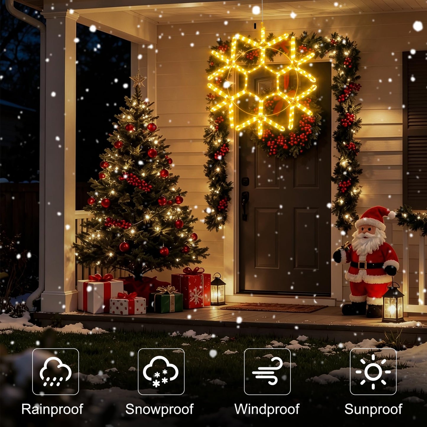24" Christmas Big Snowflake Lights Mains Powered with Timer for Xmas Decor