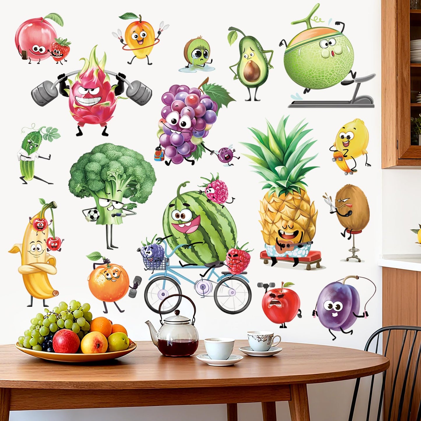 wondever Kitchen Fruit Wall Stickers Cartoon Vegetables Peel and Stick Wall Art Decals for Kitchen Cabinet Cupboard Fridge