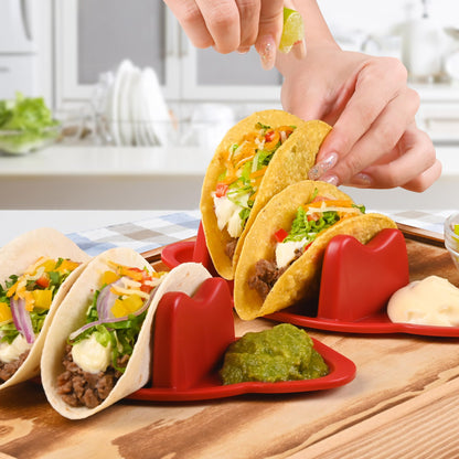 Taco Tuesday Kit, Taco Bar Serving Set for a Party with 3-Temp Control, 33oz Heated Pot, 6 Removable Trays & 4 Taco Holders, Lazy Susan Taco Bar for Burritos, Nachos, and Fajitas, Christmas Gift