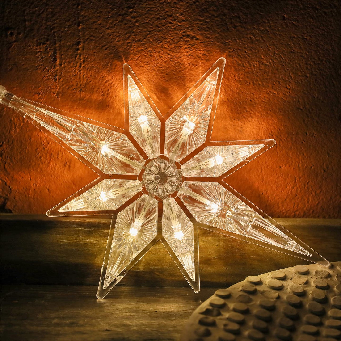 Mudder 10.8 Inch Christmas Window Star Lights Large Hanging Bethlehem Star Tree Topper Decoration Christmas LED Window Lights Silhouette Decoration (Warm White,1 Piece)
