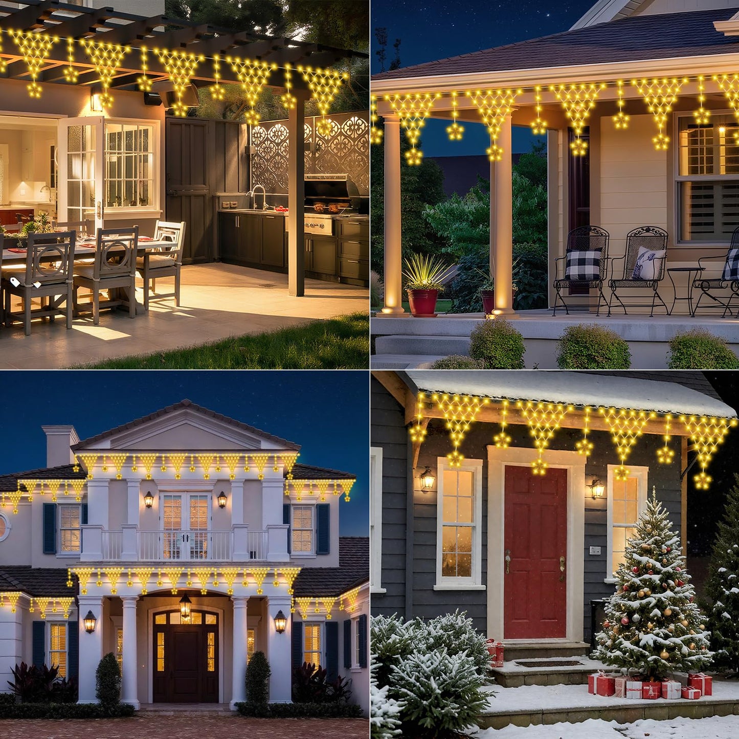 Ramadan Outdoor String Lights Waterproof, 218 LED 13.8FT Star Curtain Fairy Lights with 12 Drops Connectable Clear Wire Christmas Light Decorations 8 Modes for Eaves Yard Wedding Party Holiday Decor