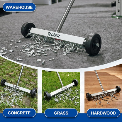 Toolwiz Magnetic Pick Up Sweeper 17-inch Heavy Duty Magnet Pickup Lawn Sweeper Roofing Tools, 8.8 Lbs Yard Tools with Smooth Wheels to Clean Nails for Construction