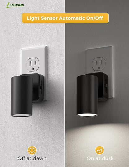 L LOHAS LED Night Lights Plug into Wall, [2-Pack] Rotatable Night Lights with Dusk to Dawn Sensor, 0-100 LM Brightness Adjustable,Daylight White 5000K Nightlight for Adults Bathroom Hallway Stairs
