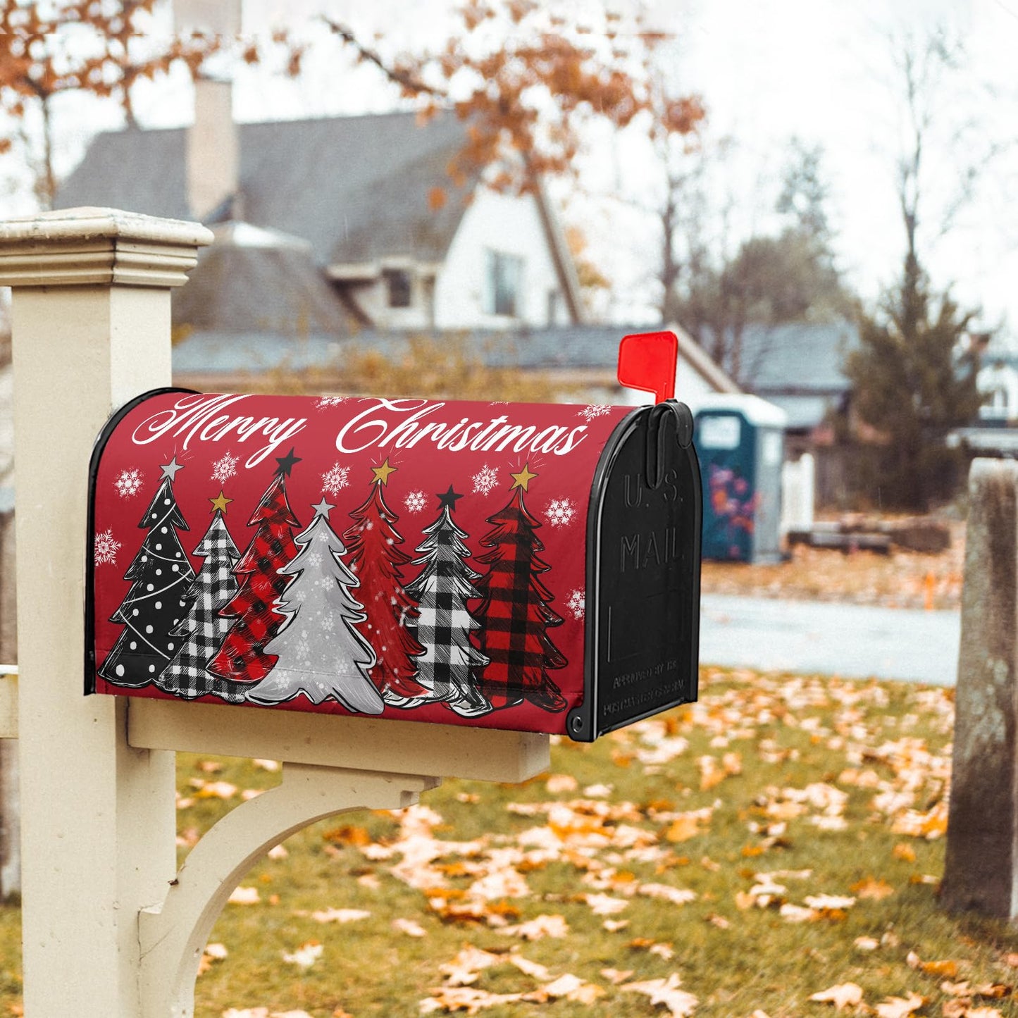 Harooni Merry Christmas Mailbox Covers Magnetic Standard Size 25.5" X 21" Christmas Tree Snowflake Mailbox Wraps Letter Post Box Cover for Home Garden Outdoor Yard