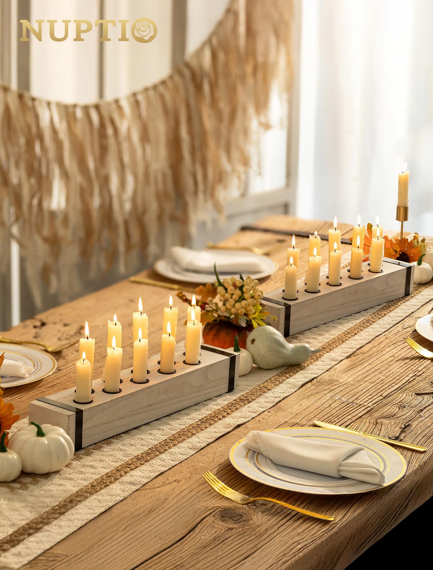 NUPTIO Candelabra Candle Holders Wood: Farmhouse Candlestick Holder for Fireplace Table Centerpiece - Wooden Taper Candles Stick for Thanksgiving Christmas Decor