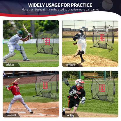 BAGAIL 7x7 ft Extra Large Baseball & Softball Training Net with Batting Tee, Heavy Duty Reinforced Steel Frame, Oversized Hitting Zone for All Levels, Portable Backstop with Carry Bag