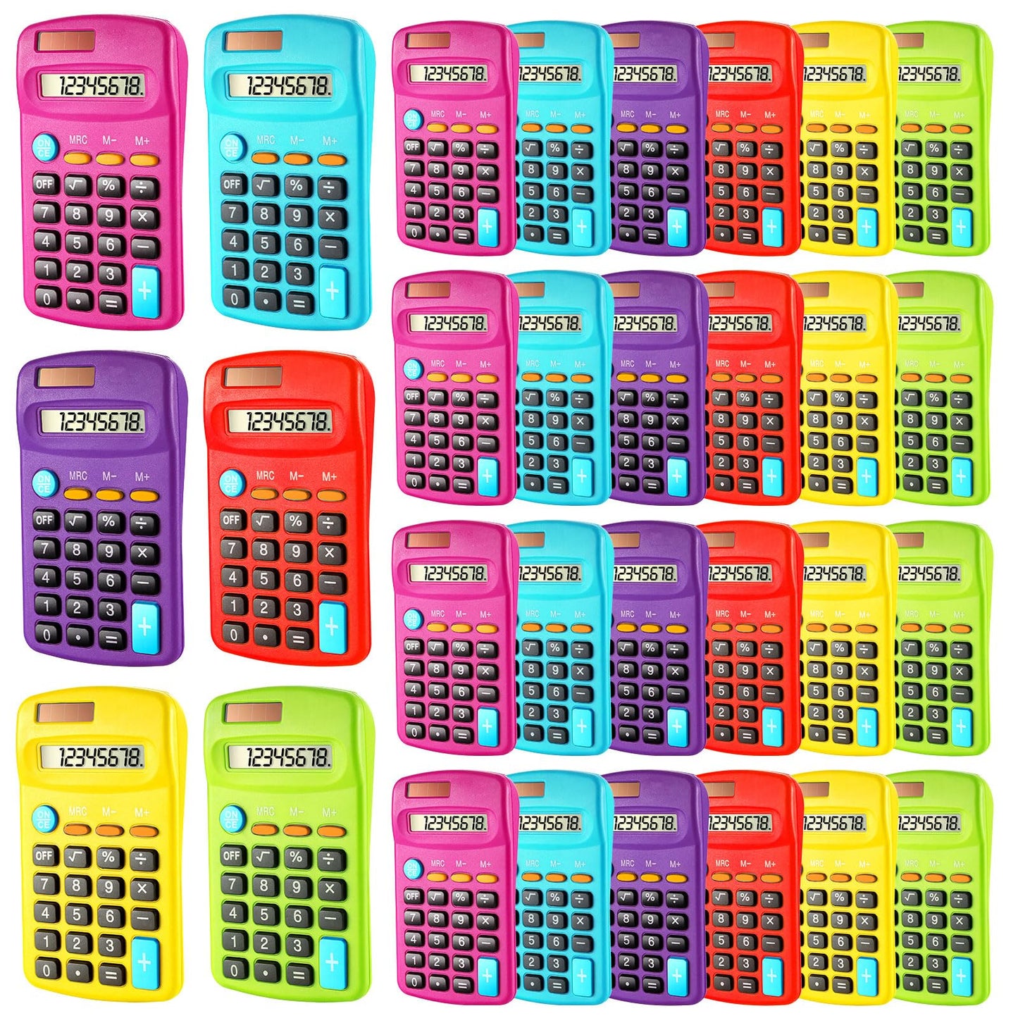Weewooday 6 Pieces Small Basic Calculator Bulk 8 Digit Mini Solar Battery Dual Power Pocket Calculator for Kids Students Classroom Desktop Home Office, Standard Function 6 Colors