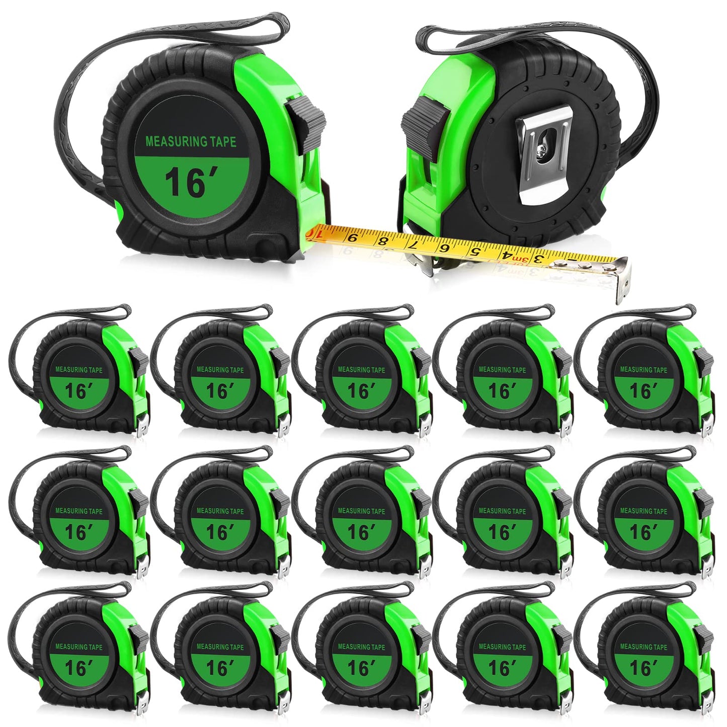 Yunsailing 15 Pack Tape Measure Bulk 16 Feet Retractable Measuring Tape Small Measure Easy Read with Fractions 1/8 Measurement(Green)
