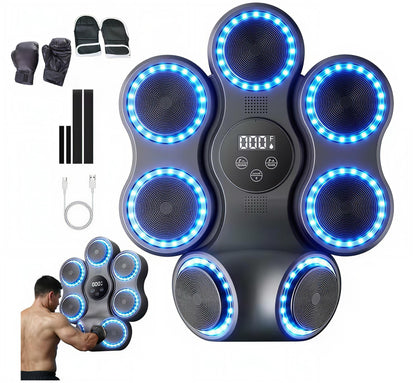Music Boxing Machine with Gloves, Wall Mounted Punching Trainer with LED Light Up Targets, Bluetooth Rhythm Reaction Training Pad, 11 Modes & 9 Speeds for Adults & Kids Home Fitness & Stress Relief