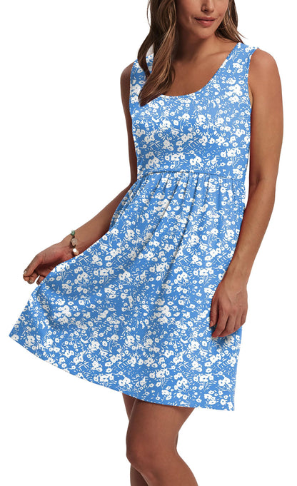 WIHOLL Summer Dresses for Women 2025 A Line Sleeveless Spring Dresses for Women Casual Cute Beach Vacation Clothes Fashion Floral Dress Sundresses with Pockets Womens Sun Dress Blue M