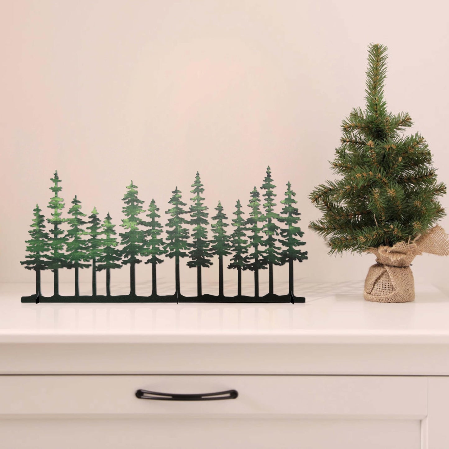 Metal Pine Tree Decor, Cabin Forest Tree and Nature Rustic Tabletop Decor, Mantel Centerpieces Shelf Decorations, Housewarming Gifts for Home Farmhouse Living Room Bedroom(Green)