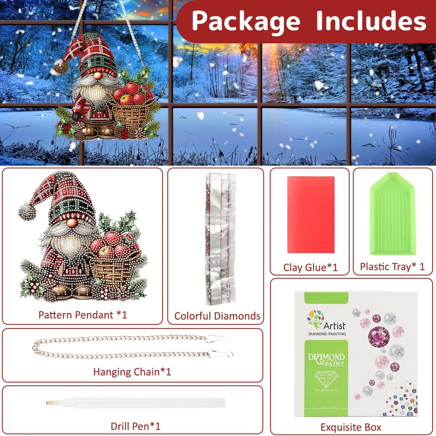 Genius maker Christmas Diamond Art Hanging Kits for Adults, Gnome Diamond Painting Pendant Kits, DIY Acrylic 5D Special Shaped Crystal Diamonds Gem Art Painting Ornament for Home Wall Decor Gift