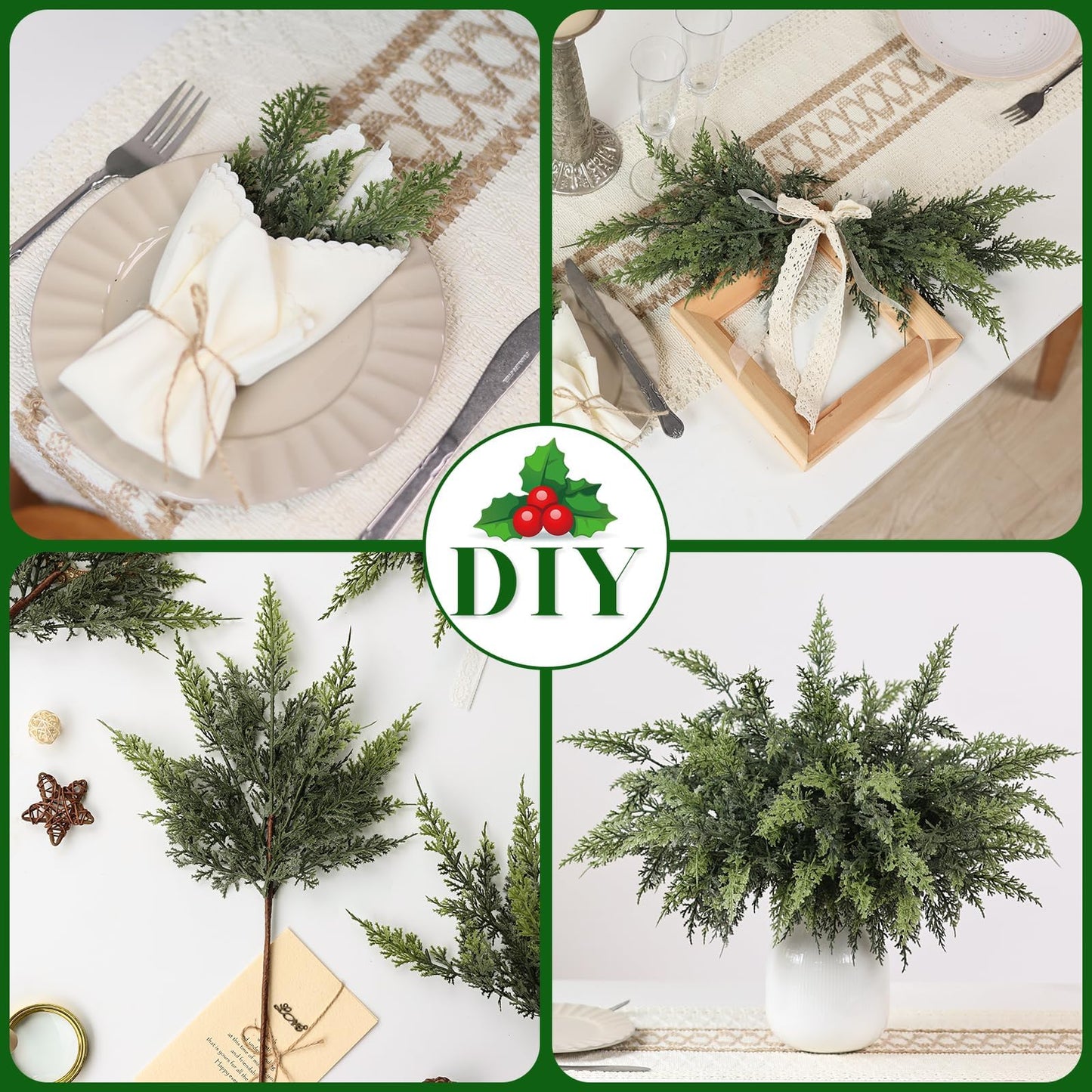 GLIDLION 18" Soft Textured Cedar Branches -24 Pcs, Artificial Christmas Cedar Branch Realistic Fake Pine Picks Faux Greenery Plants Stem for Vase DIY Crafts Garland Wreath Indoor Outdoor Home Decor