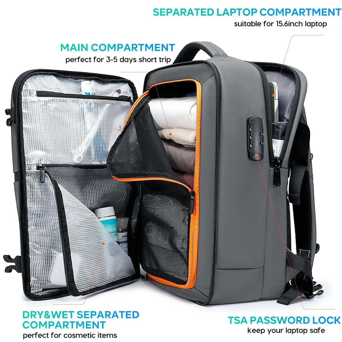 BANGE Commute Backpack with Water Bottle Holder, Anti Theft Laptop Backpack Fits for 15.6Inch Notebook, Water Resistant Office Daypack for work