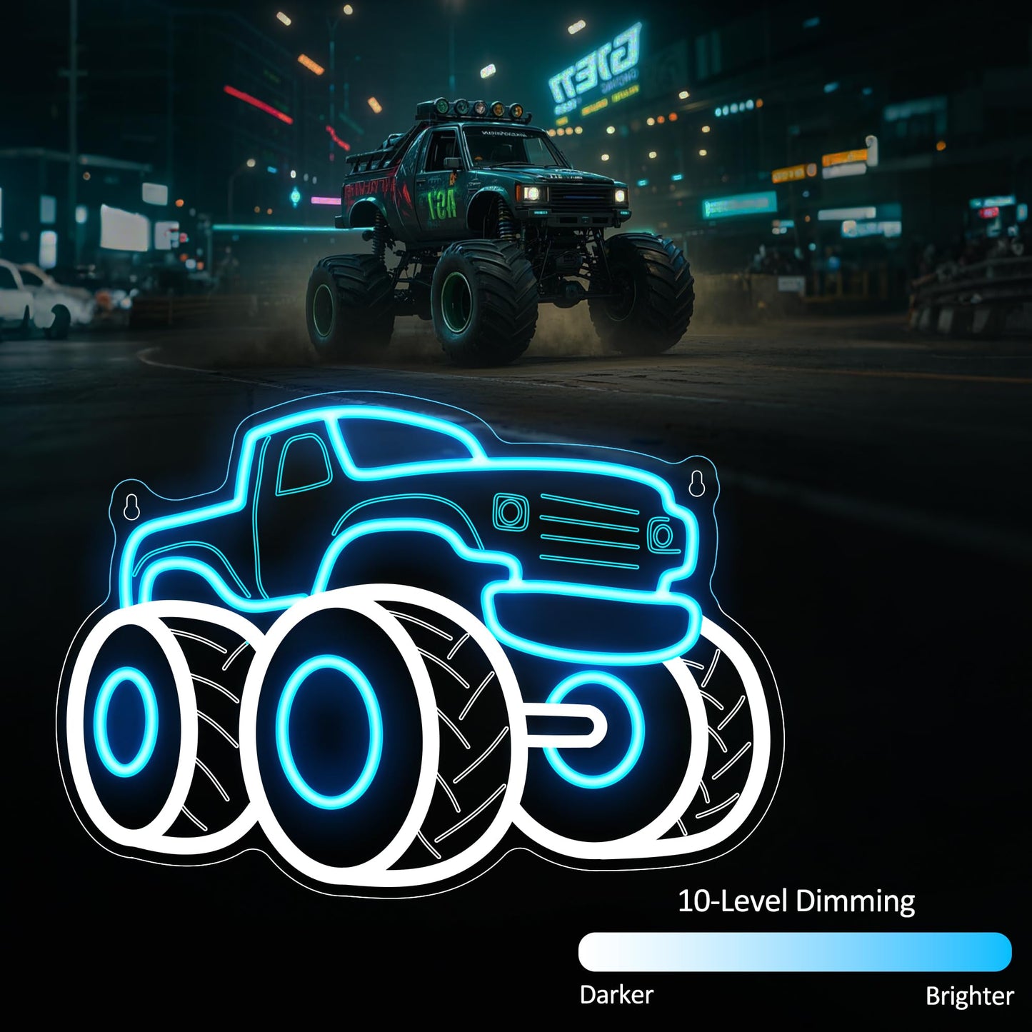 Truck Neon Signs for Wall Decor, Vehicle Neon Lights for Bedroom, Neon Wall Light Suitable for Living Office Game Room Christmas Gift for Truck Toys Lover - 5V USB Power with Hanging Chain Hooks