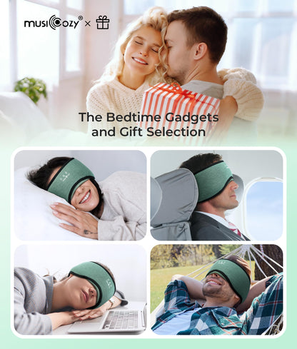 MUSICOZY Sleep Headphones Bluetooth 5.4, Bamboo Cotton Full Coverage Headphones Headband for Side Sleepers, Wireless Earphones with Speaker Sleep Music Earbuds for Men Women (Dark Green)
