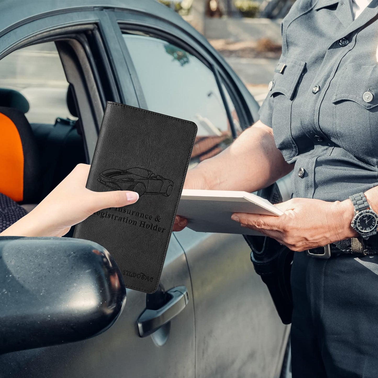TILDOSAC 2Pack Leather Car Registration and Insurance Card Holder, Car Document Holder for Cards License with Magnetic Shut (Black)