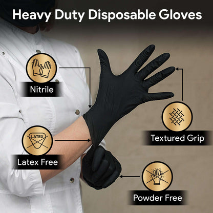 FifthPulse 6 Mil Black Nitrile Gloves Large, Heavy-Duty Disposable Gloves for Mechanics, Food Prep, and Medical Use - Powder-Free, Latex-Free, Extra Thick & Puncture-Resistant Rubber Glove - 50 Count