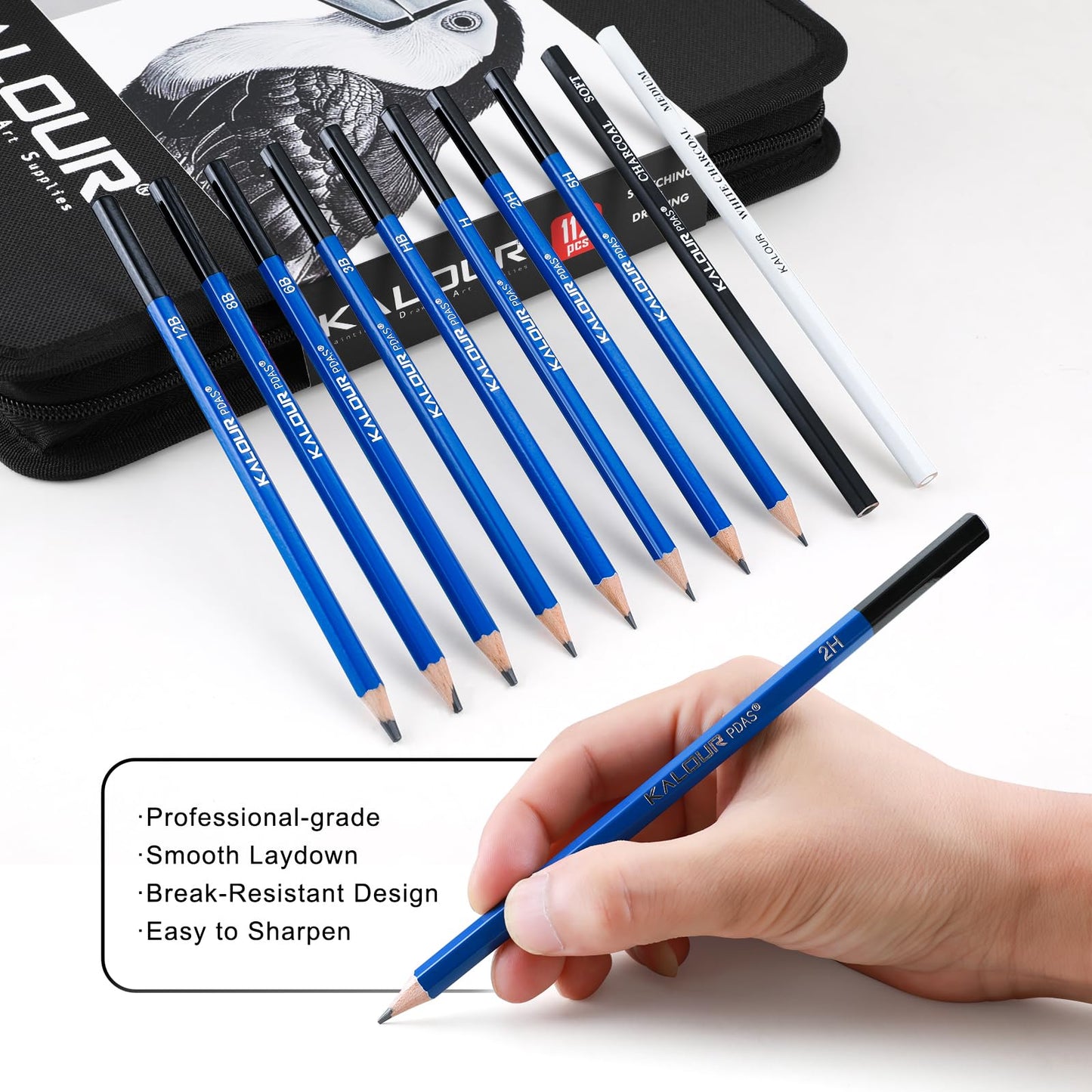 KALOUR PDAS 112 Drawing Set Sketch Kit, Pro Art Supplies with 3-Color Sketchbook, Graphite, Charcoal Pencils, Art Drawing Kit for Artists Adults Teens Beginners, Ideal for Shading & Blending
