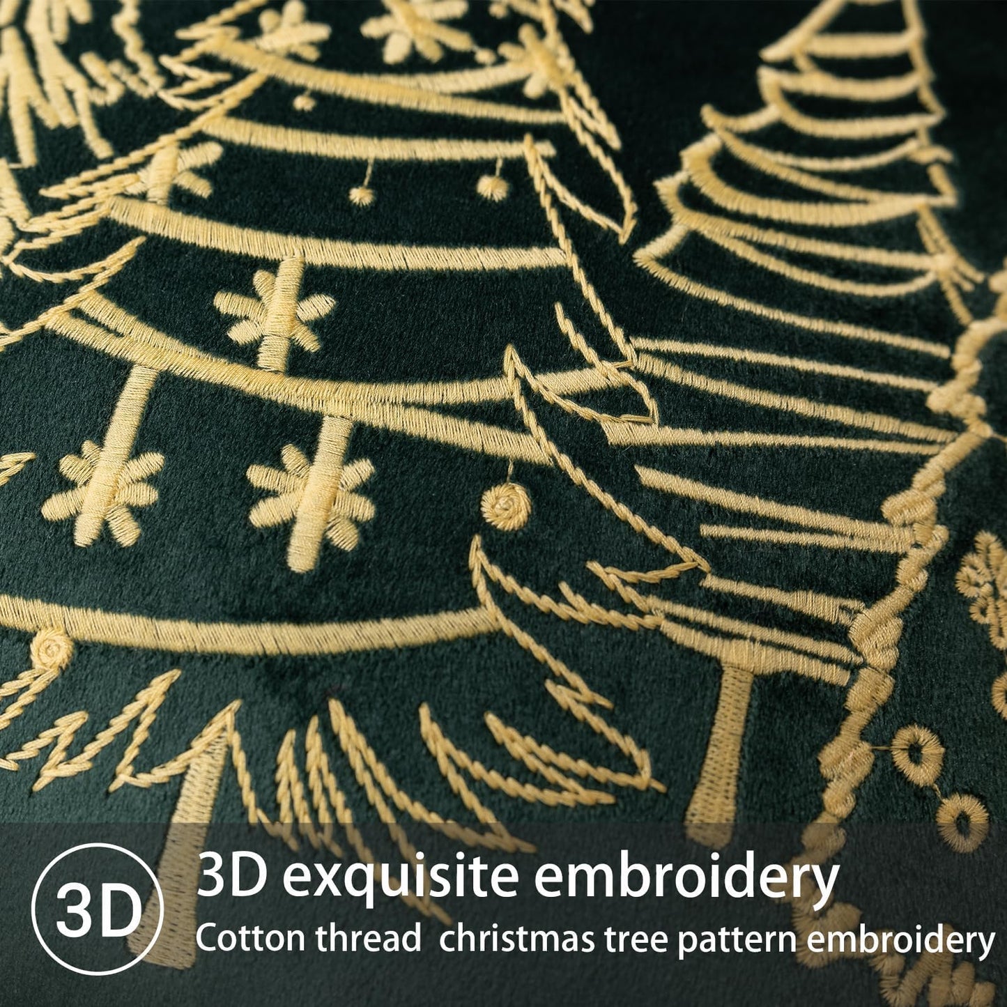 GEEORY Green Velvet Embroidered Christmas Tree Pillow Covers 18x18 Inch Set of 2, Xmas Decorations Farmhouse Winter Holiday Decor Cushion Case for Sofa & Bed GX006-18